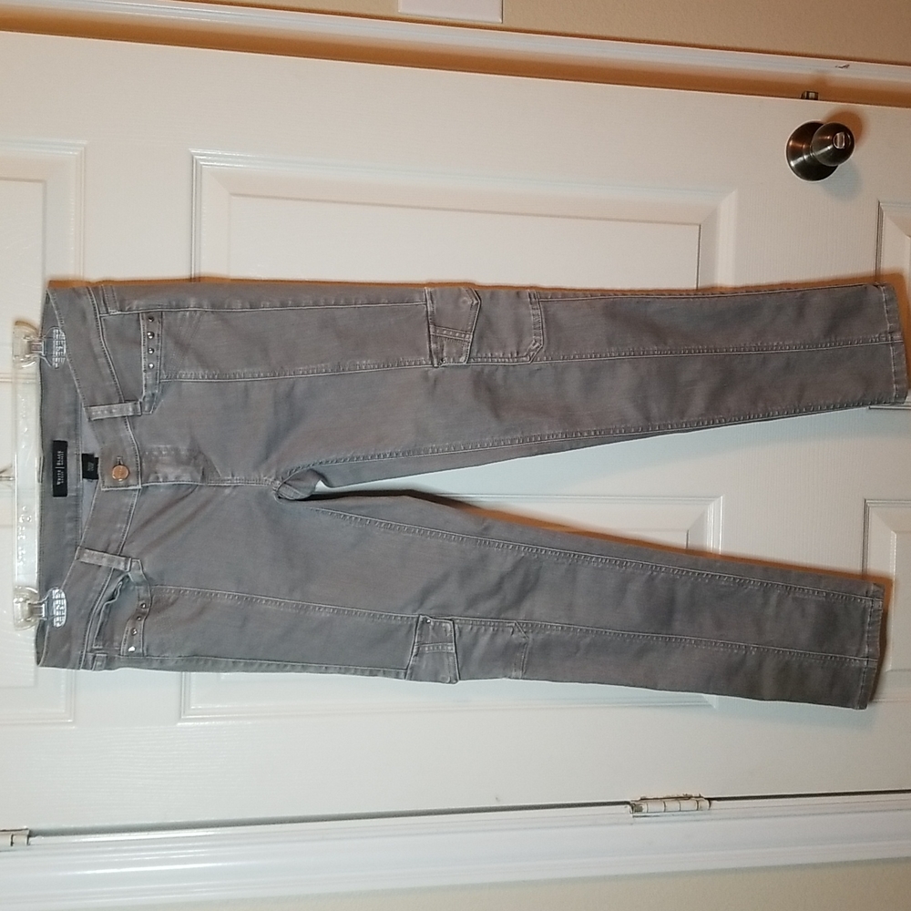 White House Black Market Women's Grey Bling Studed Cargo Straight Leg Jeans